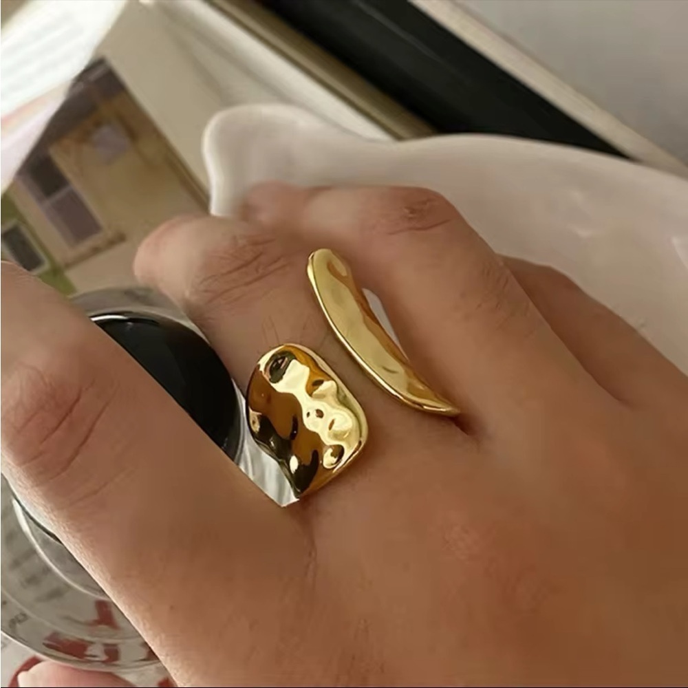 New Gold Hammered Ring 925 Stamped Gold Adjustable Statement Ring
